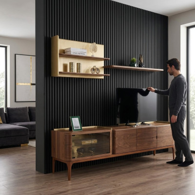 Sideboard Shelves RTV Lowboard TV Stand Cabinet Wood Brown Set