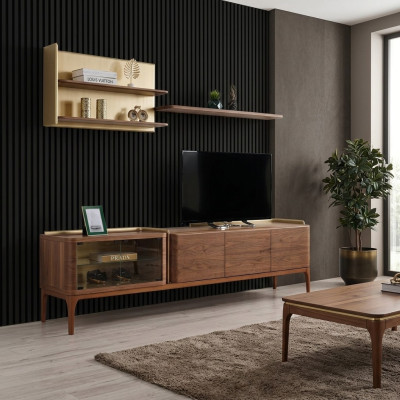 Sideboard Shelves RTV Lowboard TV Stand Cabinet Wood Brown Set