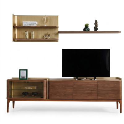 Sideboard Shelves RTV Lowboard TV Stand Cabinet Wood Brown Set