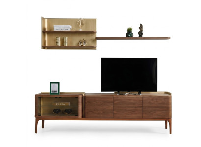 Sideboard Shelves RTV Lowboard TV Stand Cabinet Wood Brown Set
