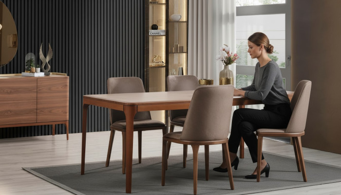 Dining room set dining group dining nook dining table chairs 7 pieces wood brown
