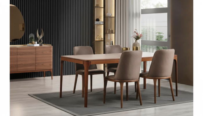 Dining room set dining group dining nook dining table chairs 7 pieces wood brown