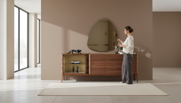 Sideboard with Mirror Cabinet Wooden Cabinet Brown Dresser Design