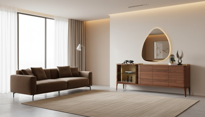 Sideboard with Mirror Cabinet Wooden Cabinet Brown Dresser Design