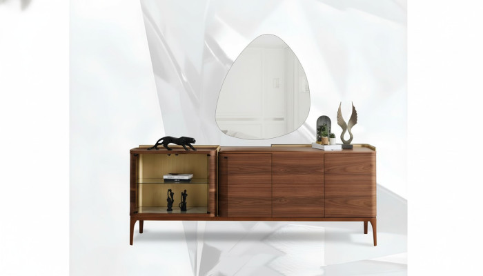 Sideboard with Mirror Cabinet Wooden Cabinet Brown Dresser Design