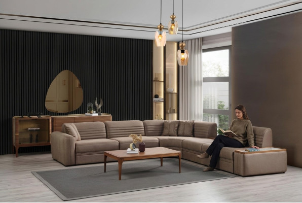 Sectional sofa imitation leather coffee table brown upholstered sofa living room