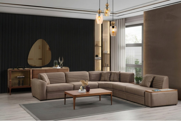 Sectional sofa imitation leather coffee table brown upholstered sofa living room
