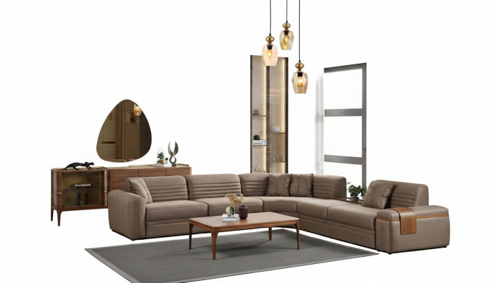 Sectional sofa imitation leather coffee table brown upholstered sofa living room