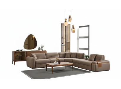 Sectional sofa imitation leather coffee table brown upholstered sofa living room