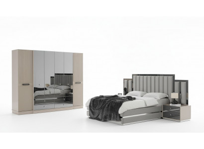 Complete bedroom double bed bed nightstands 4-piece gray wardrobe