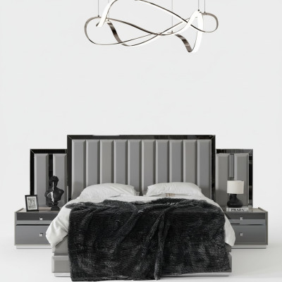 Bedroom set, double bed, bed, bedside tables 3-piece, gray, wardrobe.