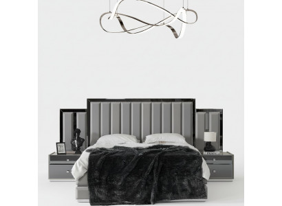 Bedroom set, double bed, bed, bedside tables 3-piece, gray, wardrobe.
