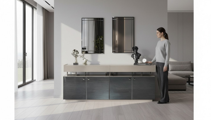Sideboard with Mirror Buffet Set Cabinet Modern Dresser Gray