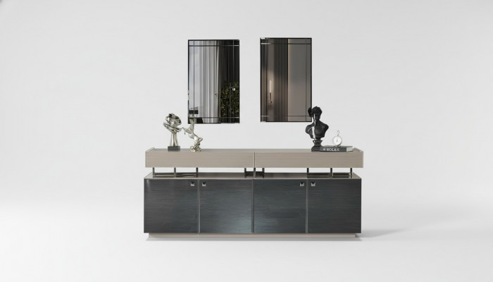 Sideboard with Mirror Buffet Set Cabinet Modern Dresser Gray
