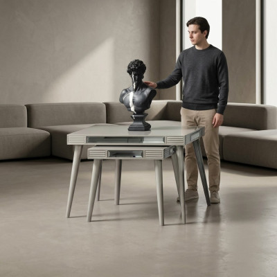 Group of Side Tables 2-piece Coffee Tables Sofa Tables Silver Living Room