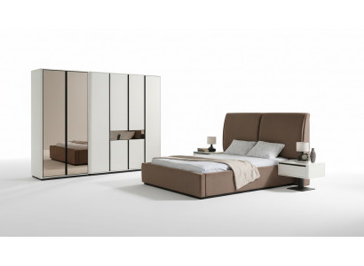 Bedroom set double bed bed nightstands 4-piece beige wardrobe