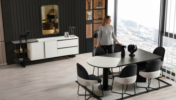 Dining set dining room set dining corner dining table chairs 7-piece wood black