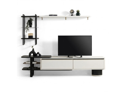 Living room RTV sideboard TV stand cabinet wood white shelves wall unit