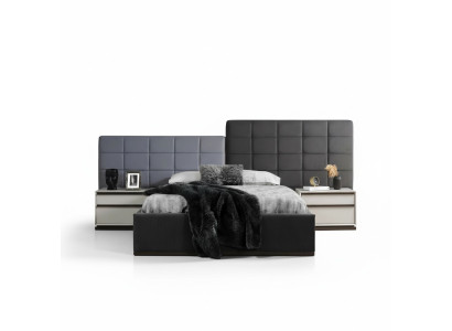 Bedroom bed set double bed bed nightstands 3-piece gray modern