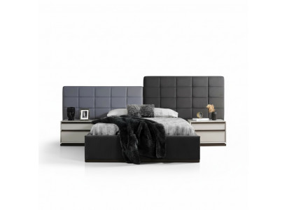 Bedroom bed set double bed bed nightstands 3-piece gray modern