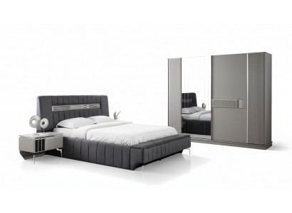 Bedroom set double bed bed nightstands 4-piece gray wardrobe