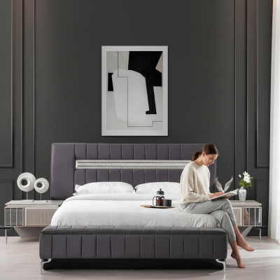 Double Bed Set Nightstands Bedroom Bed 3pc Gray Bed Frame