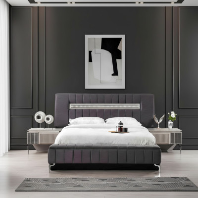 Double Bed Set Nightstands Bedroom Bed 3pc Gray Bed Frame