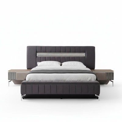 Double Bed Set Nightstands Bedroom Bed 3pc Gray Bed Frame