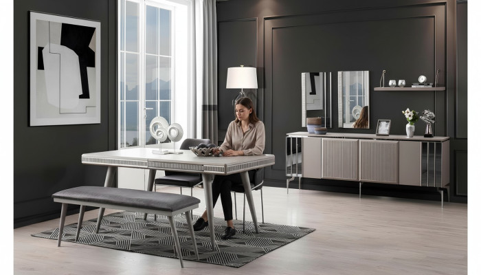 Dining room furniture dining nook dining table dining set dining table chairs 9-piece gray