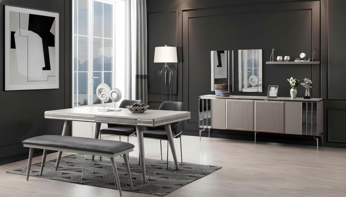 Dining room furniture dining nook dining table dining set dining table chairs 9-piece gray