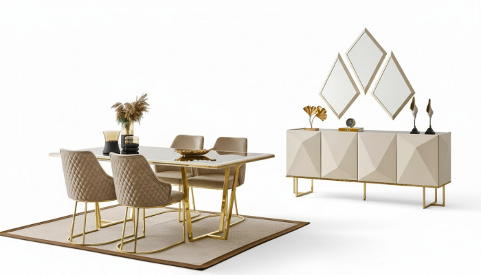 Luxury Dining Area Dining Group Dining Table Chairs Beige Set 11-piece Dining Room