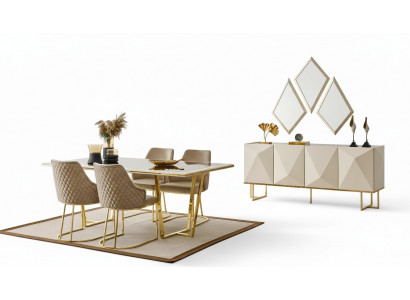 Luxury Dining Area Dining Group Dining Table Chairs Beige Set 11-piece Dining Room