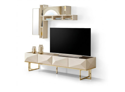 Sideboard RTV Lowboard Living Room Wall TV Stand Cupboard Wood Beige Shelves