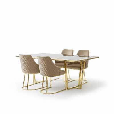 Modern dining group luxury dining corner dining table dining table chairs 7-piece beige gold set