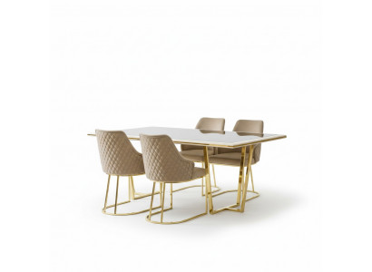 Modern dining group luxury dining corner dining table dining table chairs 7-piece beige gold set