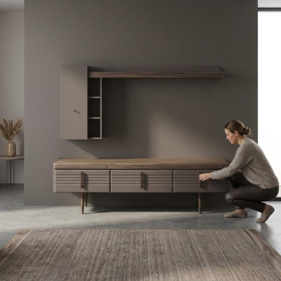 Living room wall unit Sideboard RTV Lowboard Shelves TV Stand Cabinet Wood Gray