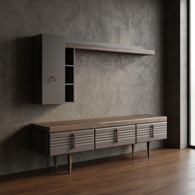 Living room wall unit Sideboard RTV Lowboard Shelves TV Stand Cabinet Wood Gray