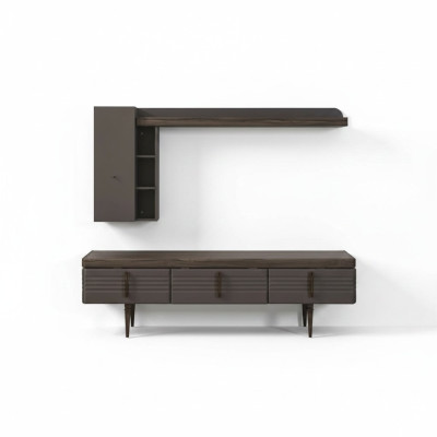 Living room wall unit Sideboard RTV Lowboard Shelves TV Stand Cabinet Wood Gray