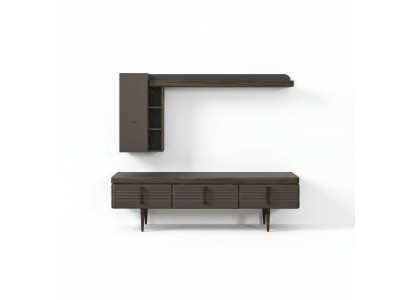 Living room wall unit Sideboard RTV Lowboard Shelves TV Stand Cabinet Wood Gray