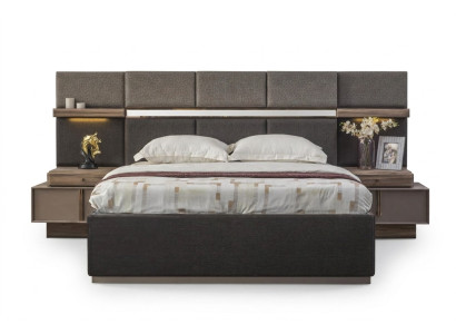 Complete Bedroom Double Bed Set 3-piece Bed Nightstands Gray Fabric