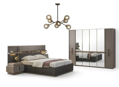 Bedroom set double bed bed nightstands wardrobe 4-piece grey