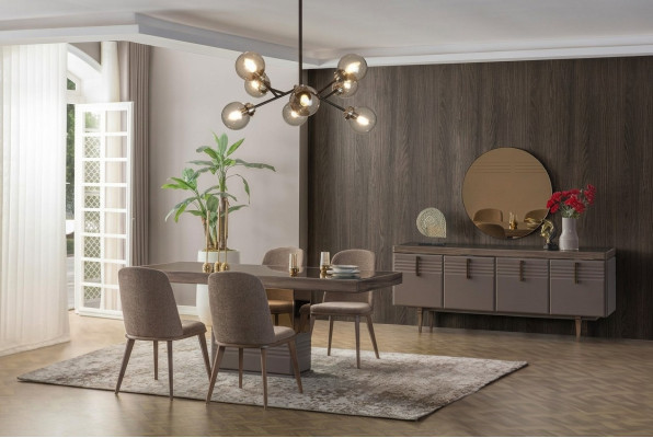 Dining group dining nook dining room dining table chairs gray wood set 9-piece modern