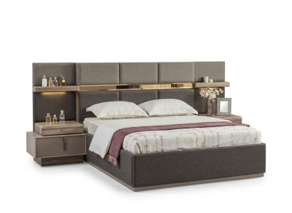 Bedroom complete double bed bedside tables console 6-piece set gray