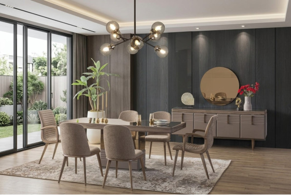 Luxury Dining Area Dining Room Dining Table Dining Set Chairs Gray Wood Set 9-piece