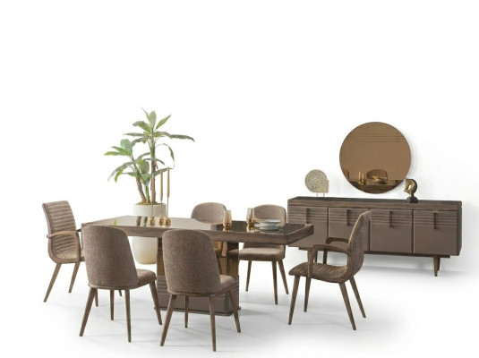 Luxury Dining Area Dining Room Dining Table Dining Set Chairs Gray Wood Set 9-piece