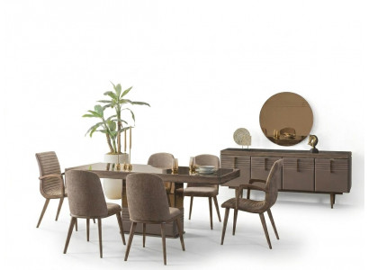 Luxury Dining Area Dining Room Dining Table Dining Set Chairs Gray Wood Set 9-piece