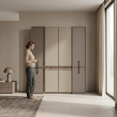 Wardrobe bedroom wardrobe cupboard wooden cupboard gray mirror