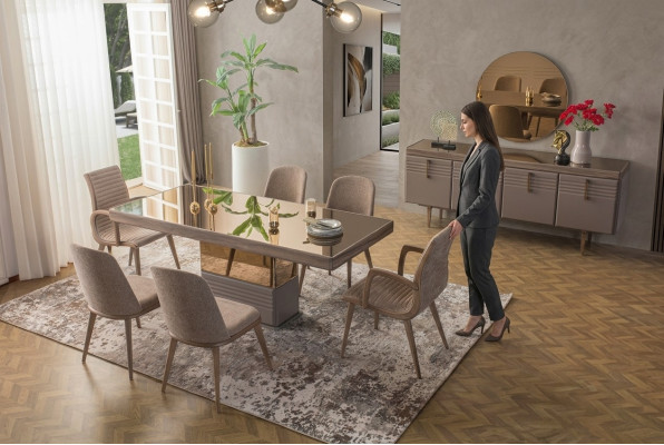 Dining table dining room table table dining room luxury wood beige 199 cm