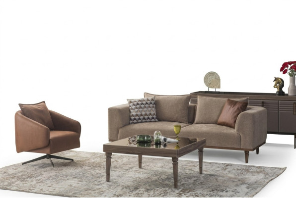 Sofa set three-seater armchair upholstered sofa modern fabric sofa brown set