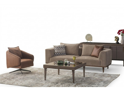 Sofa set three-seater armchair upholstered sofa modern fabric sofa brown set